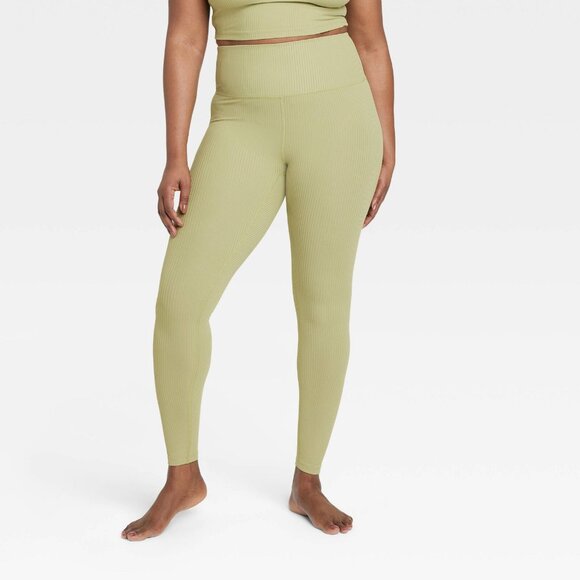 Large - Womens Ultra High-Rise Rib Leggings 27" - All In Motion - Olive Green - Picture 8 of 9